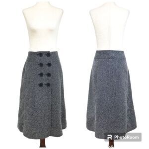 NIC+ZOE Button Front Tweed Midi Skirt Gray A-Line Double Breasted Career‎ Size 6
